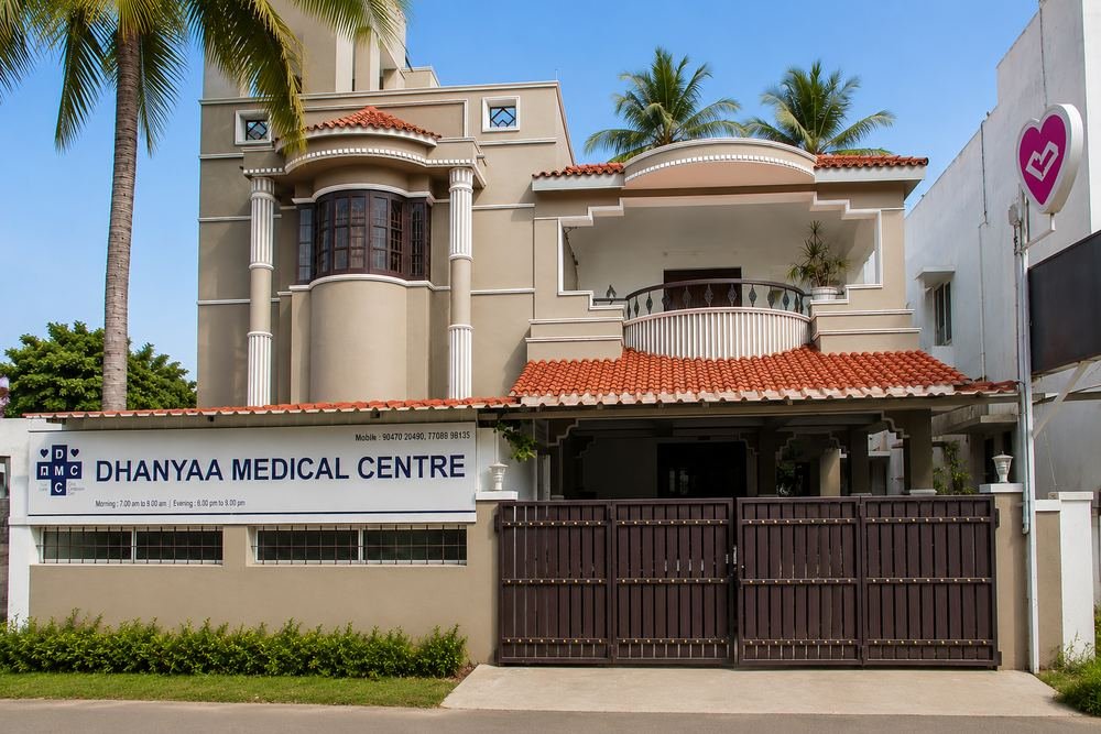 Exterior view of the Dhanyaa Medical Centre building in Coimbatore