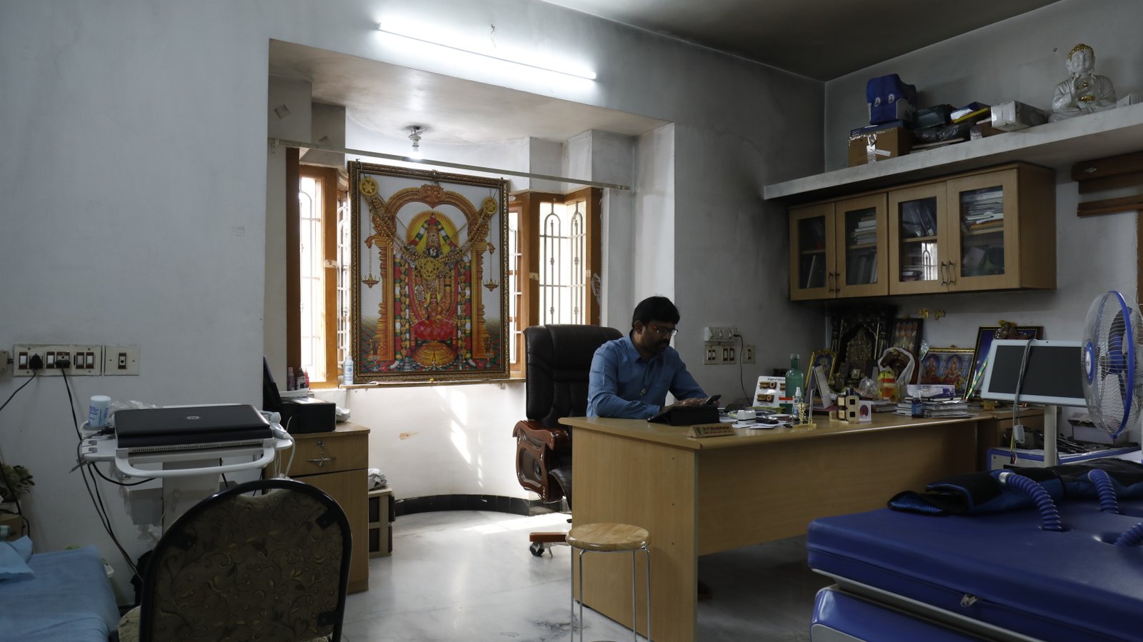 Doctor's consultation room at Dhanyaa Medical Centre